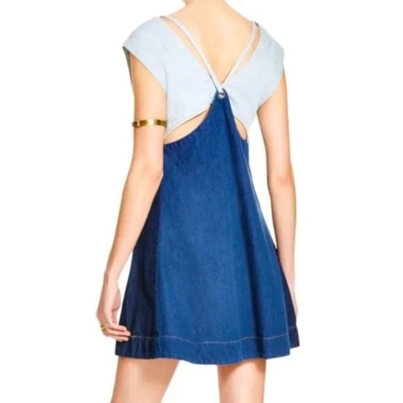 Free People - Size S Patchwork Colorblock Denim Dress - Picture 3 of 8